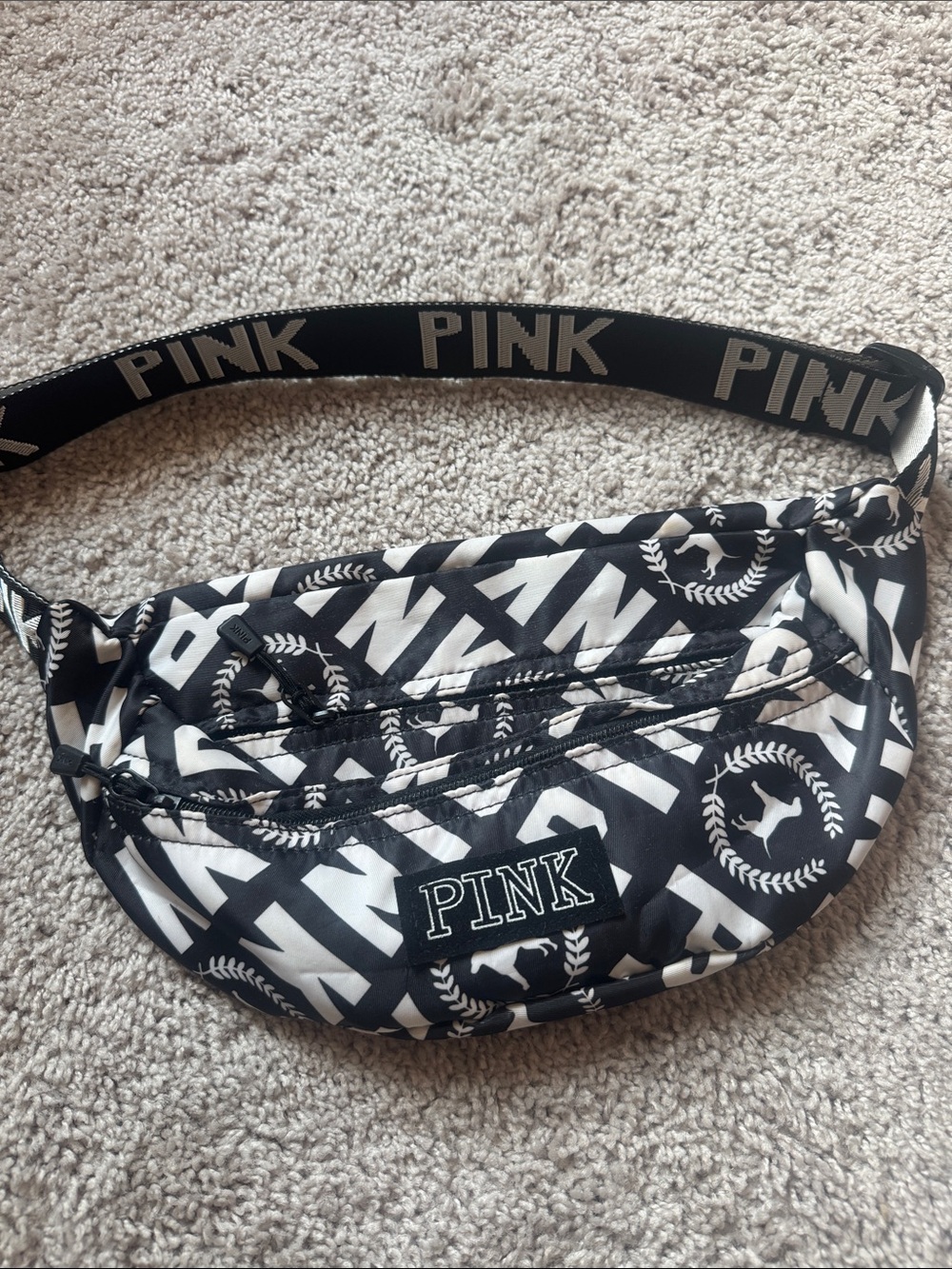 PINK Victoria's Secret Black & White Logo Crossbody Waist Bag